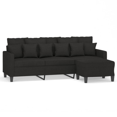 Canapea cu 3 locuri cu taburet, negru, 180 cm, material textil foto