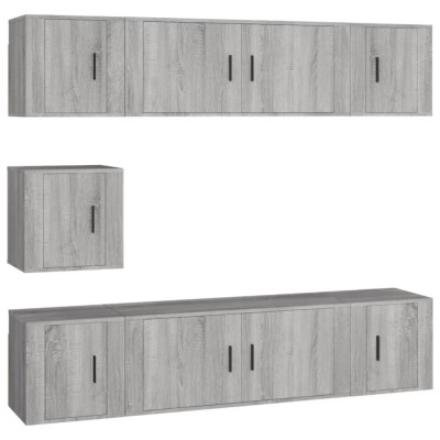Set comode TV, 7 piese, gri sonoma, lemn compozit foto