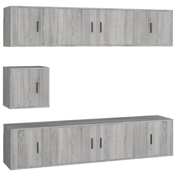 Set comode TV, 7 piese, gri sonoma, lemn compozit