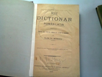 MIC DICTIONAR ROMAN LATIN - FILON TH. MITRESCU foto