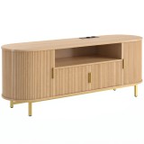 HOMCOM Comodă TV 140 cm cu 2 prize și 2 porturi, Comodă pentru 213,4 cm, 2 uși batante, 2 uși glisante, stejar | Aosom Romania