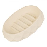 Savonieră Plastic, Ovală, Model Diamond, Culoare Ecru, Dimensiuni 13x9 cm