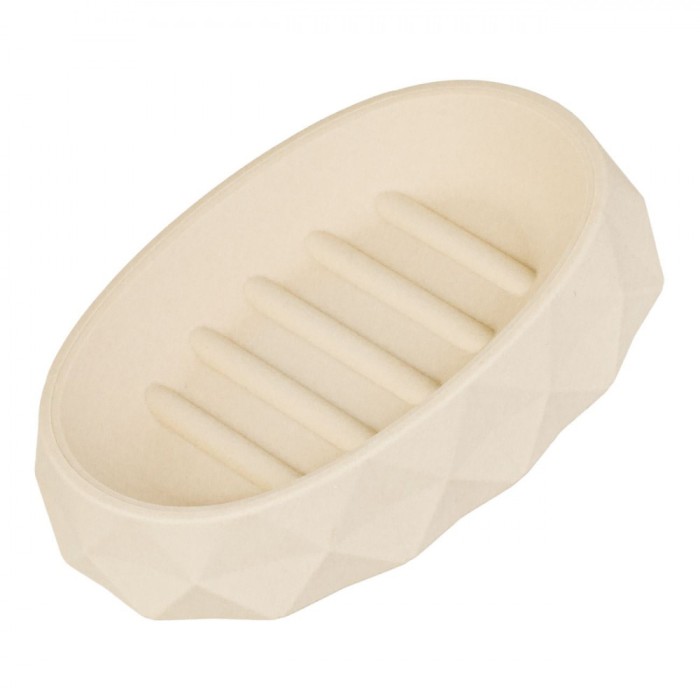 Savonieră Plastic, Ovală, Model Diamond, Culoare Ecru, Dimensiuni 13x9 cm