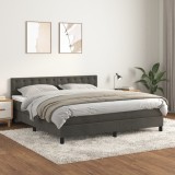 VidaXL Pat box spring cu saltea, gri &icirc;nchis, 180x200 cm, catifea