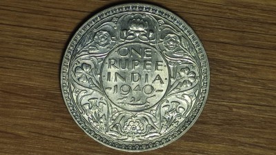 India Britanica - bijuterie argint - 1 rupee 1940 AU/UNC - George VI - absolut superba ! foto