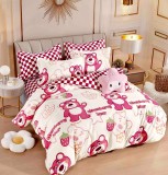 Cumpara ieftin Lenjerie pat single,bumbac finet,4 piese,cearceaf normal,alba cu ursuleti mov-A943, Jojo Home