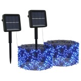 Instalatie de lumini solare, 2 buc.x200 LED albastru int/ext