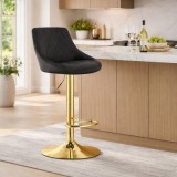 Scaun de bar rotativ Artool Kast, catifea neagra, picior metal auriu