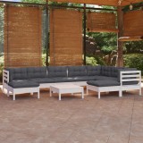 Gossi set mobilier gradina cu perne, 10 piese, alb, lemn masiv pin