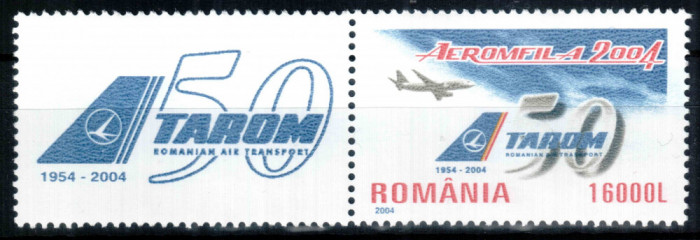 Romania 2004, LP 1646 a, TAROM 50 de ani, cu vinieta stanga, MNH! RAR!