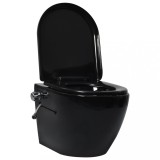 Vas WC Suspendat Negru cu Bideu, Ceramică, Fără Ramă, Soft Close, Design Modern