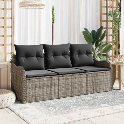 vidaXL Set de canapele pentru grădină cu pernă 3 pcs Gri Rattan poli 3345559 foto