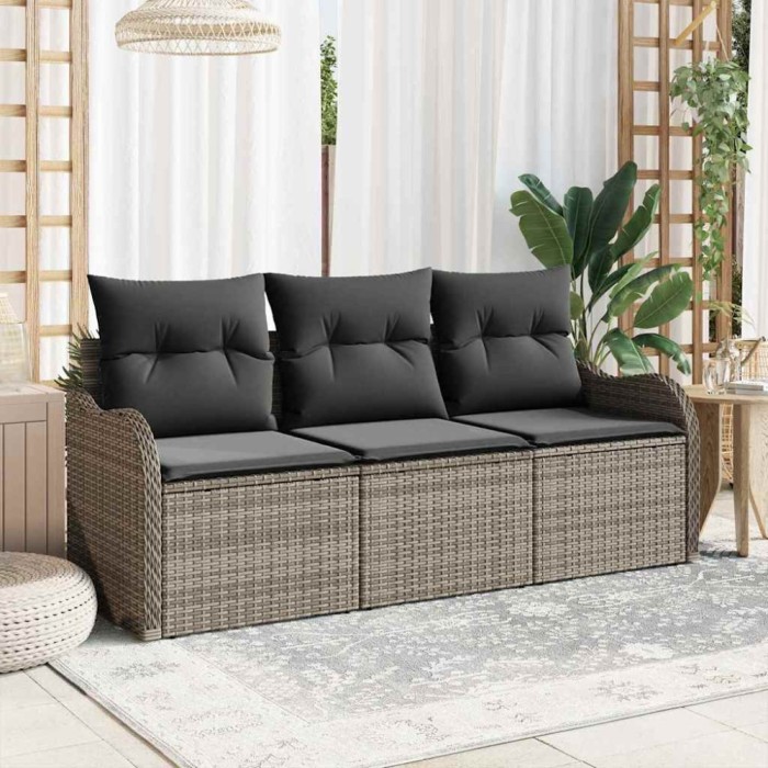 vidaXL Set de canapele pentru grădină cu pernă 3 pcs Gri Rattan poli 3345559