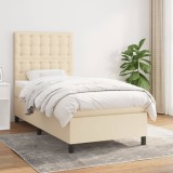 VidaXL Pat box spring cu saltea, crem, 80x200 cm, textil