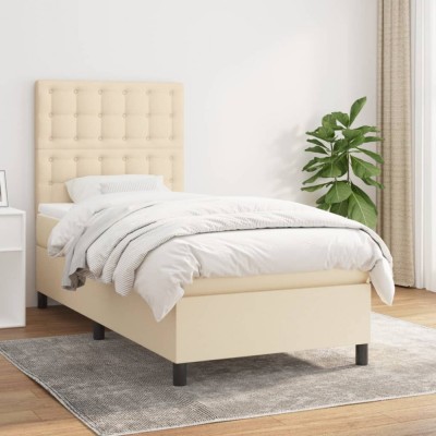 vidaXL Pat box spring cu saltea, crem, 100x200 cm, textil 3142078 foto