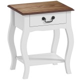 HOMCOM Noptieră Modernă cu Sertar și Raft Deschis din Lemn Alb și Lemn Natural | Aosom Romania