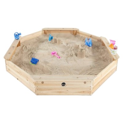 Cutie hexagonala din lemn pentru nisip Giant 150x150 cm, cu bancute si prelata foto