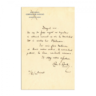 Radu D. Rosetti, scrisoare, 1934 foto