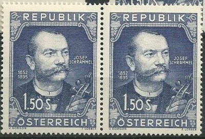 AUSTRIA 1952 - PERSONALITATI ,COMPOZITOR , J. SCHRAMMEL STRAIF DE 2 NESTAMPILAT foto