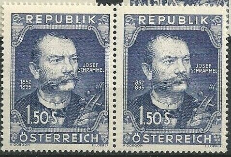 AUSTRIA 1952 - PERSONALITATI ,COMPOZITOR , J. SCHRAMMEL STRAIF DE 2 NESTAMPILAT