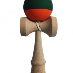 Kendama profesionala, Bila din lemn cu strat de silicon, Portocaliu/Verde, 33KD