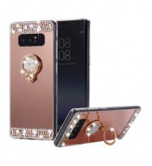 Husa silicon oglinda , inel si pietricele Samsung Galaxy Note 8 , Roz foto