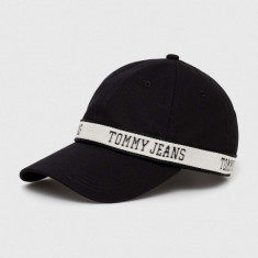 Tommy Jeans șapcă de baseball din bumbac culoarea negru, cu imprimeu