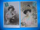HOPCT 1718 FEMEI..FEMEI-TCV-ROMANTICA-FRANTA-LOT 2 CARTI POSTALE VECHI-CIRCULATE