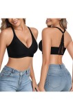 Tricou fără s&acirc;rmă din dantelă pentru femei, cu spate descoperit și bretele &icirc;n formă de Y, cu cupe moi, decolteu ad&acirc;nc &icirc;n V, pentru uz zilnic &ndash; Negru X