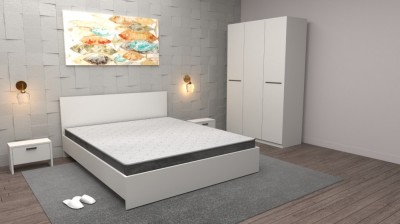 Dormitor Roxana Alb + 2 noptier + dulap 3 usi foto