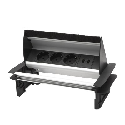 Bloc multipriza incorporabil Delight, 3500 W, 16 A, rabatabil, 2 x USB, 2.1A, 3 prize, Negru/Argintiu foto
