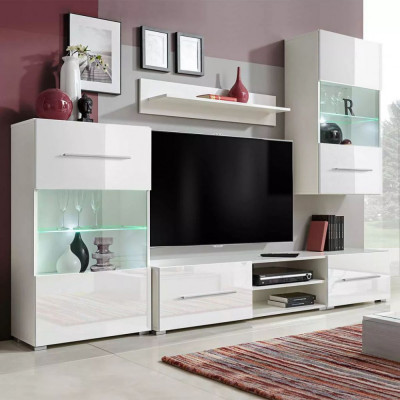 vidaXL Set mobilier comodă TV de perete, 5 piese, iluminare LED, alb foto
