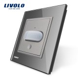 Cumpara ieftin Intrerupator cu senzor de miscare PIR Livolo, rama din sticla, gri