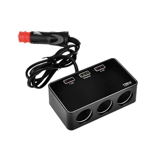 Priza auto tripla Automax 12V/ 24V DC , cu 3 iesiri DC 10A 120W, 3 iesiri USB 4.2A (1A + 2.1A + 1A()