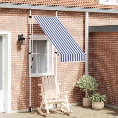 Copertină retractabilă manual, dungi albastru și alb, 100 cm foto