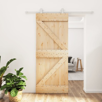 Ușă glisantă cu set de feronerie 85x210 cm, lemn masiv de pin foto