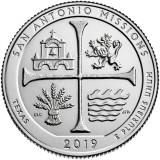 SUA - QUARTER SAN ANTONIO MISSIONS , TEXAS 2019 P - XF+ / SERIA PARCURI NAT., America de Nord