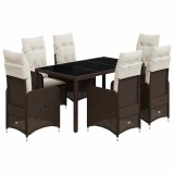 Cumpara ieftin Set bistro de gradina cu perne, 7 piese, maro, poliratan