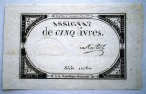 12. FRANTA REPUBLICA ASIGNAT 5 CINQ LIVRES RIOTTOT L&#039;AN 2 1793/1794 SR. 10760