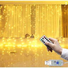 Instalatie craciun, tip perdea ip44, 3m x 1m, 100 led-uri, alb cald, usb si telecomanda cu 8 functii, flippy