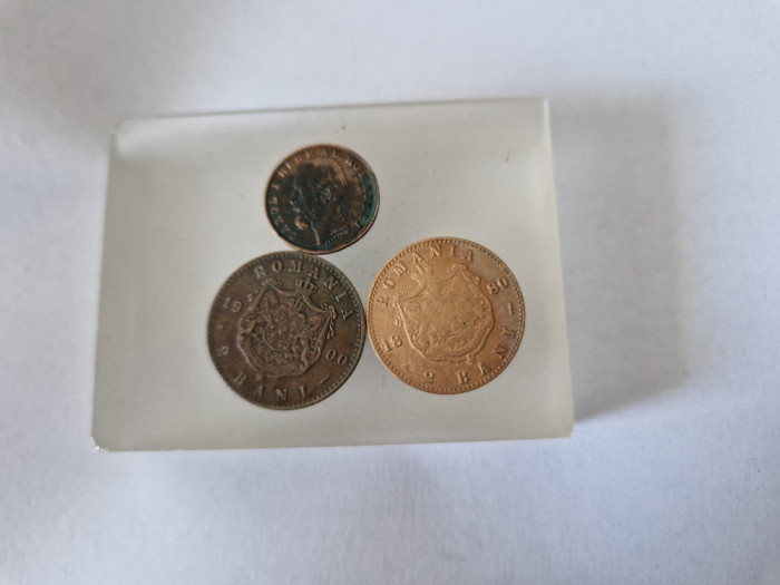 Romania Lot de 3 Monede Carol I - 2 Bani 1800 , 1 Ban 1900,2Bani 1900 ,