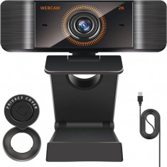 Camera Web 2K, Rezolutie 2560 x 1940P, Webcam Full HD, 4MP, 30fps, Microfon Incorporat, Cablu USB, Privacy Cover, Trepied Inclus