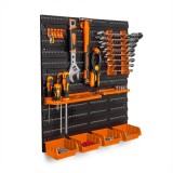 Panou Organizator Scule de Perete, Set 2 Placi Modulare (475x272mm), 14 Suporturi + 4 Cutii Depozitare, Plastic Rezistent, Atelier si Garaj