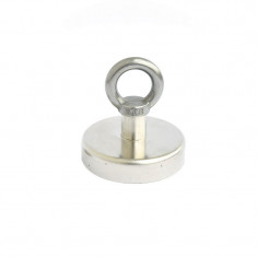 Magnet ferită oală D 63 mm cu gât filetat la interior și cârlig inelar
