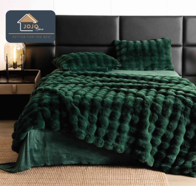 Lenjerie de pat dublu cocolino,din blana artificiala de iepure,6 piese.cearceaf de pat normal,verde smarald-A1034 foto