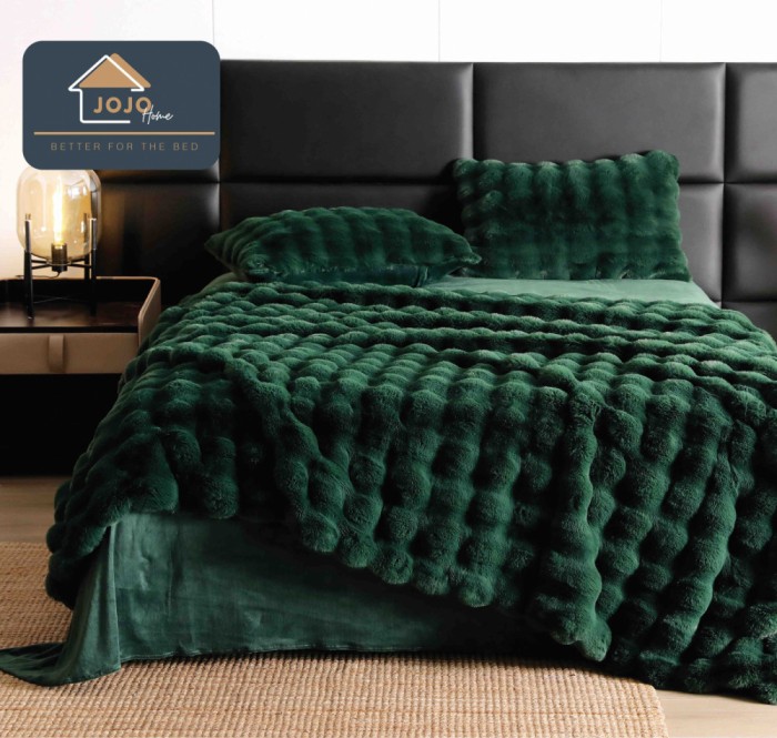 Lenjerie de pat dublu cocolino,din blana artificiala de iepure,6 piese.cearceaf de pat normal,verde smarald-A1034