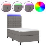 Cumpara ieftin Pat cu arcuri, saltea si LED, gri inchis, 100x200 cm, textil