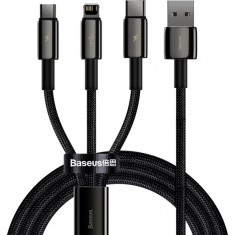 Cablu Incarcare Baseus, USB - tip Lightning / MicroUSB / USB Type-C, Tungsten, 1.5 m, 3.5A, CAMLTWJ-01, Negru