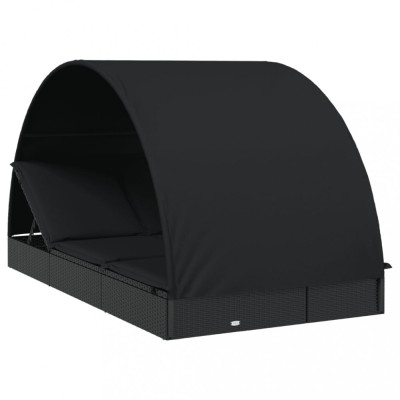 Sezlong 2 pers. acoperis rotund negru 211x112x140 cm poliratan foto