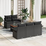 Set canapea gradina Gossi 6 piese cu perne negru poliratan acacia, canapea gradina Gossi cu 2 locuri si depozitare &amp; perne negru poliratan